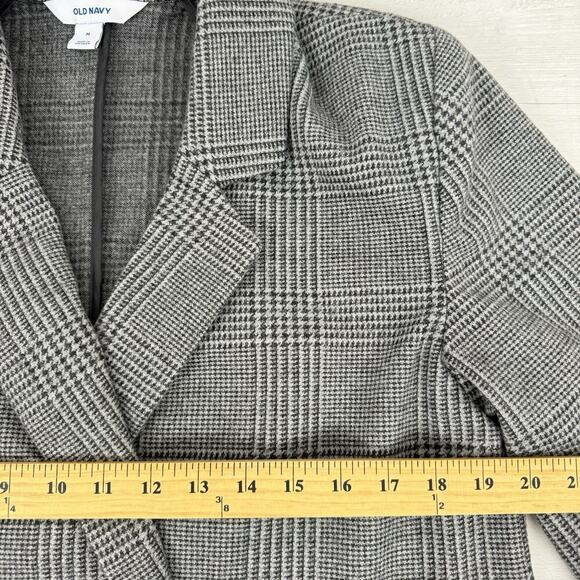 Old Navy Wool-like Double Breasted Blazer Women M Plaid Houndstooth Gray Office - Picture 12 of 16
